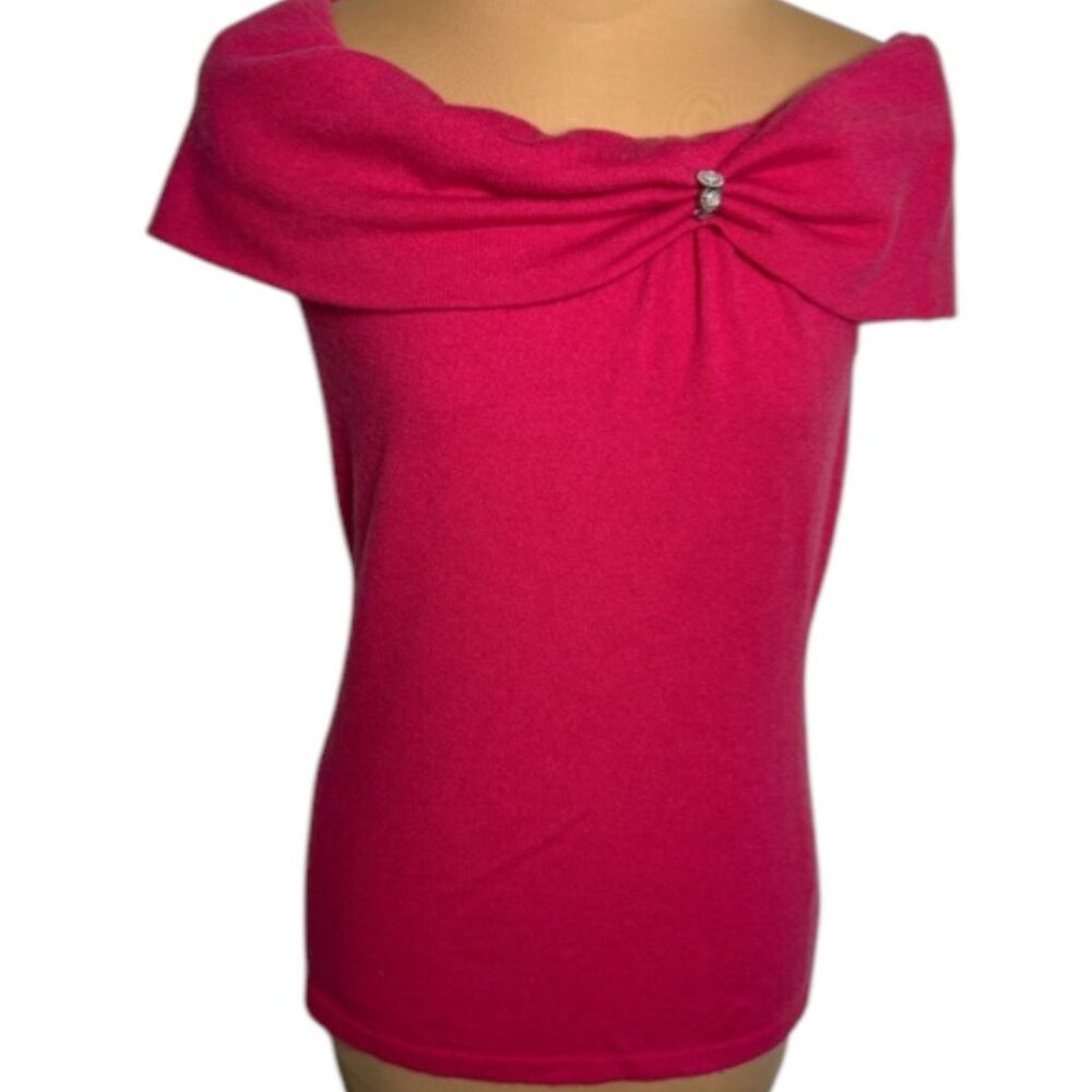 Cullen 100% Cashmere Off Shoulder Sweater Hot Pink Knit Top Womens
